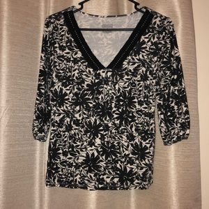 Merona Black & White Flowered Top